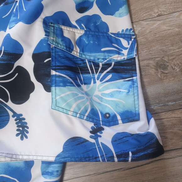 Board Shorts Men Hang Ten Large Blue Floral Hawaiian Swim Trunks 36 In Waist - Picture 5 of 5
